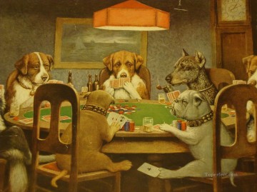 Dog Painting - dogs playing poker 4